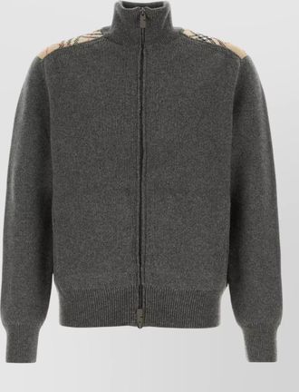 Burberry wool blend cardigan high collar shoulder accents