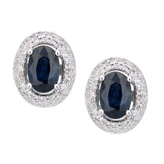 Diamant L'éternel Womens 9ct White Gold Diamond and Sapphire Oval Stud Earrings - One Size