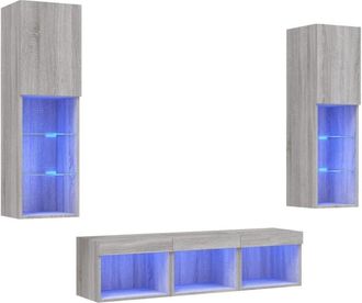 vidaXL Vidaxl - Muebles Tv Pared Con Led 5 Pzas Madera Ingenier&iacute;a Gris Sonoma