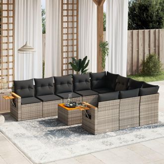 vidaXL Set De Sof&aacute;s De Jard&iacute;n 11 Pzas Y Cojines Rat&aacute;n Sint&eacute;tico Gris Vidaxl