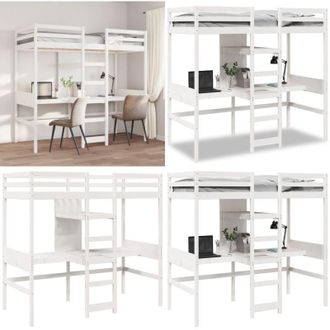 vidaXL Giroletto Soppalco senza Materasso Bianco 80x200cm Legno Pino - Letto con scrivania - Letto con ripiani