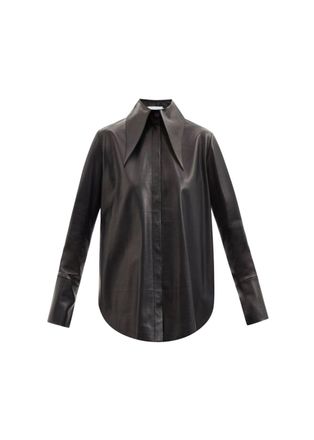 16Arlington Seymour black leather dagger collar shirt Size XS