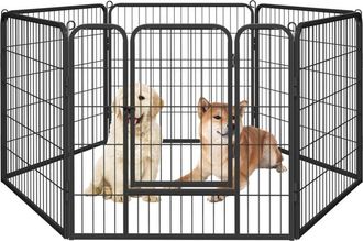 Yaheetech 6 Paneles Valla Para Perros De Metal Con Puerta Cerradura Parque Para Mascotas Para Interiores Y Exteriores 80 Cm De Altura Negro