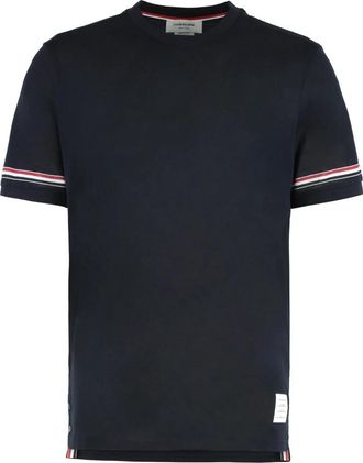 Thom Browne Lichtgewicht Katoenen T-shirt met Korte Mouwen en Strepen - Heren - T-shirts - Blauw - 2XL - Katoen - Tops