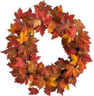 Nearly Natural 22-in Maple Leaf Artificial Wreath in Orange at Nordstrom