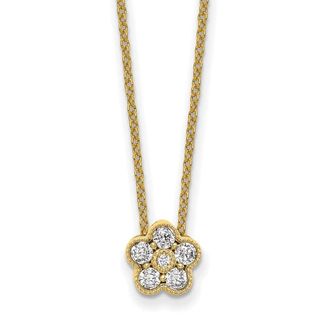 Diamond2Deal 14k Gold 1/4 Ct Lab Grown Diamond Floral Pendant Necklace 18 Clarity VS, Color D-E