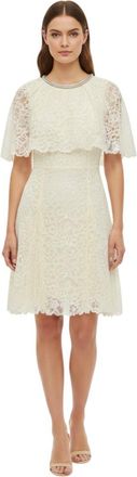 Self Portrait Off White Lace Round Neck Mini Dress
