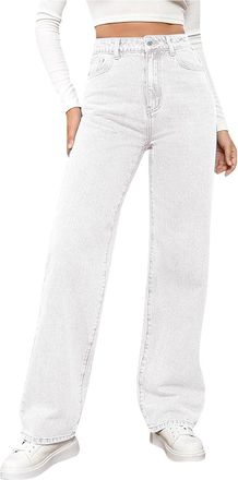 Generic Women Jeans with Straight Leg High Waisted Stretchy Denim Pants Wide Leg with Pockets Ladies Loose Fit Jeans Vintage Trendy Denim Pants Streetwear Com