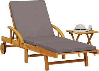 vidaXL Sun Lounger with Cushion and Table Solid Wood Acacia vidaXL
