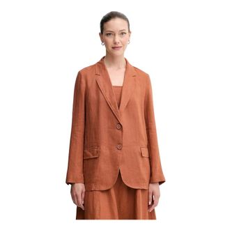 Benetton Jassen, Dames, Bruin, L, Linnen, Linnen Blazer