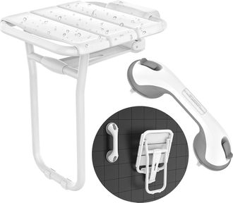 OEM Silla Y Banco Plegables Para Ducha, Asiento De Ducha Resistente Montado En La Pared Con Patas Y Barra De Agarre Con Ventosa - Capacidad De 227 Kg (500