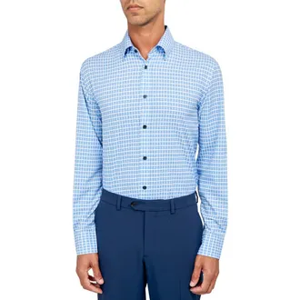 W.R.K Check Performance Twill Dress Shirt in Blue at Nordstrom Rack, Size 17.5