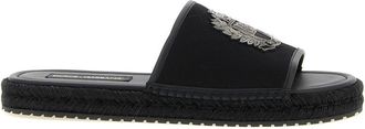 Dolce & Gabbana Black Embroidered Slides