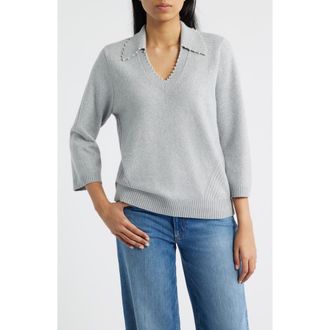 Wit & Wisdom Bead Trim Sweater in Heather Grey at Nordstrom, Size X-Large