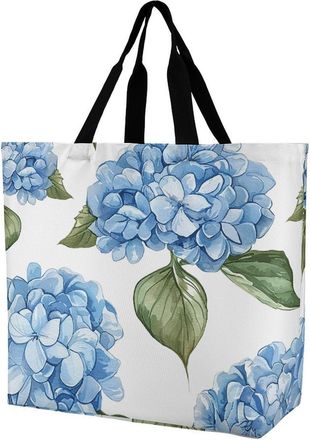 Generic Blue Hydrangea Pattern Tote Bag Eco Friendly Carry Bag Lightweight Grocery Bags For Work Ladies College