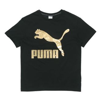 Puma (WMNS) PUMA Classic Logo Printing Round Neck Sports Short Sleeve Black 530005-61