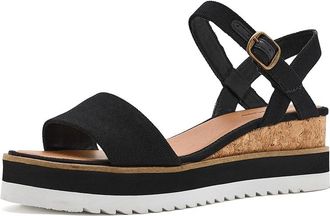 Lucky Brand Temay Platform Wedge Sandals Womens Wedge Shoes Black : 9.5 M, Leather