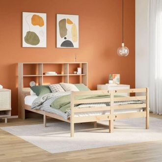 vidaXL Cama Con Estanter&iacute;a Sin Colch&oacute;n Madera Maciza De Pino 140x190cm Vidaxl