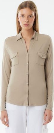 Majestic Filatures Soft Touch Long Sleeve Pocket Shirt in Desert at Nordstrom, Size 3