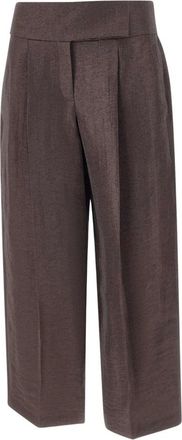 HUGO BOSS Wijde broek - Dames - Wijde Broeken - Bruin - 2XL - Linnen - Broeken