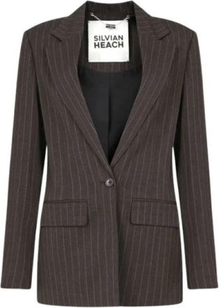 Silvian Heach Gestreepte Blazer op Maat - Dames - Blazers - Grijs - M - Polyester - Jassen