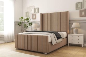 Comfort Beds Grace Plush Bed Frame - 50 Upholstered Wingback Headboard in Taupe | Size: Double