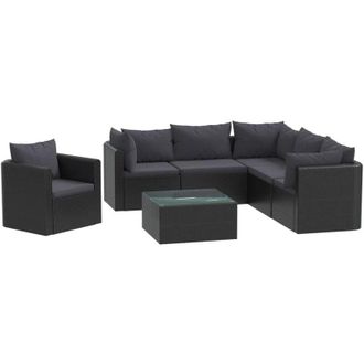 vidaXL Set De Muebles De Jard&iacute;n Y Cojines 7 Pzas Rat&aacute;n Sint&eacute;tico Negro Vidaxl