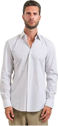 HUGO BOSS Overhemden, Heren, Wit, XL, Katoen, Witte Slim Fit Shirt Zwarte Lijn