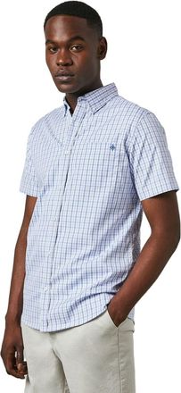 Maine White Grid Check Short Sleeve Shirt, L, white