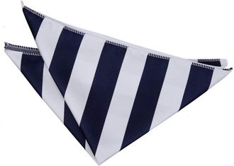 DQT Men Blue Solid Plain Stripe Floral Paisley Polka Dot Pocket Square - Stripe Navy & White