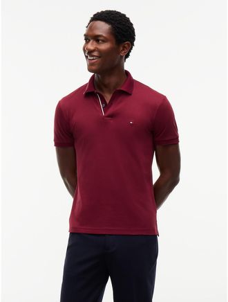 Tommy Hilfiger Mens Slim Fit Smooth Cotton Polo - Burgundy - XL