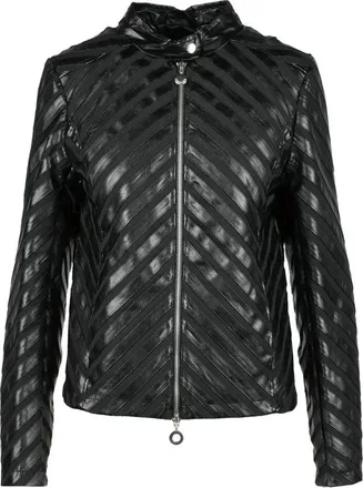 Caf&egrave;noir Black Biker Polyester Leather Jacket