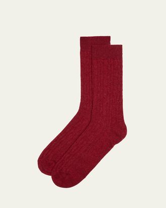 Bresciani Mens Cashmere Cable Knit Mid-Calf Socks