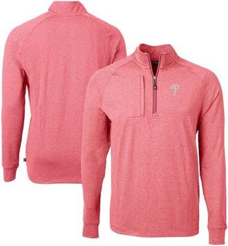 Cutter & Buck Mens Cutter & Buck Heather Red Philadelphia Phillies Adapt Eco Knit Stretch Recycled Quarter-Zip Pullover Top at Nordstrom, Size Xxx-Large