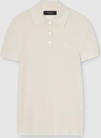 Gucci Cashmere Silk Polo Shirt With Embroidery, White, Ready-to-wear