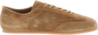 Common Projects Beige Gold-Stamped Serial Number Driving Suede Low-Top Sneakers