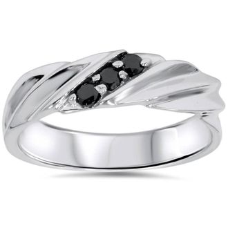 Pompeii3 1/10ct Black Diamond Mens Ring 14K White Gold Size Selectable