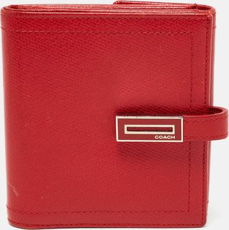 Coach Red Leather Metal Flap Compact Wallet