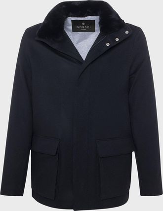 Gorski Mens Loro Piana Wool Jacket with Detachable Lamb Shearling Collar