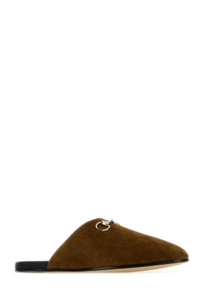Gucci Mens Camel Suede Slippers Pepperbrown Flat Shoes