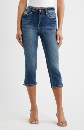 YMI Side Slit High Waist Capri Jeans in Dark Blue at Nordstrom, Size 11