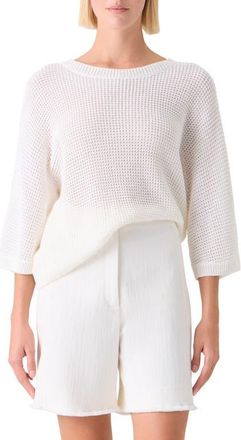 Akris Linen & Cotton Sweater in Cream at Nordstrom, Size 16