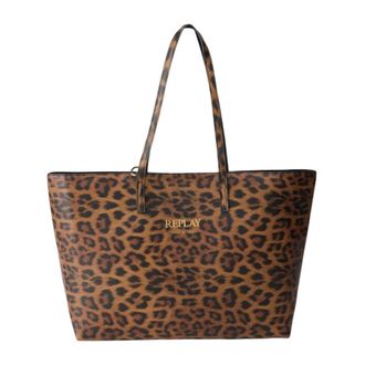 Replay Tote Bags, female, Brown, Size: ONE SIZE Reversible Animal-print Bag with Clutch