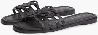 Tommy Hilfiger Womens Script Monogram Leather Slide Sandal - Black - US 6 / EU 36