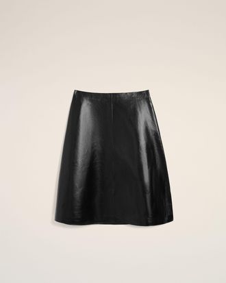 Ami Black Lamb Leather Midi Trapeze Skirt Black - XS - for Women