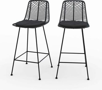 Rendez-Vous D&eacute;co Lote De 2 Sillas Para Isla Central 66 Cm Tamara En Rat&aacute;n Negro