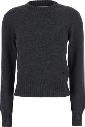 Ami Grey Solid Crew Neck Sweater