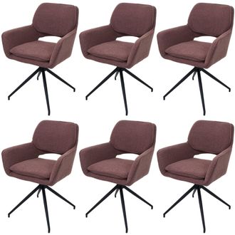 Hhg Nunca Usado] Juego De 6 Sillas De Comedor Hhg 638, Silla De Cocina, Giratoria Con Retorno Autom&aacute;tico, Tejido Boucl&eacute; (540 G/m&sup2;) Oeko-tex, Marr&oacute;n Claro