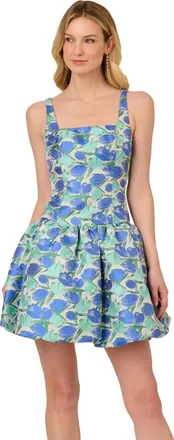 Adrianna Papell Tulip Jacquard Short Dress In Blue Green Multi