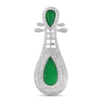 Luxury Bazaar 18K White Gold Diamond 0.85ct Jade Brooch MF08-090226